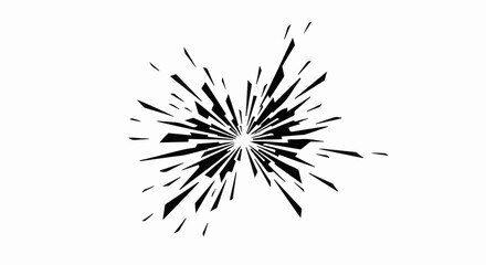 Fototapeta premium Dynamic abstract burst of sharp black lines radiating from a bright center against a white background.