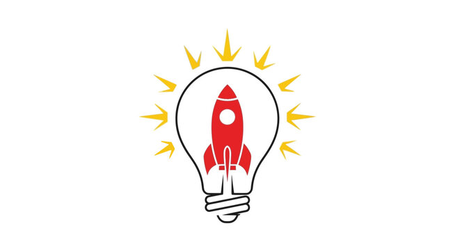 Rocket ship inside light bulb.