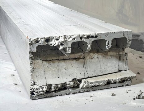 Deep structural crack on damaged concrete beam severe spalling failure industrial texture mockup