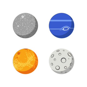 Detailed celestial body icons representing mercury neptune venus and moon surface textures.