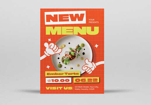 Yellow and Orange Retro Illustration New Menu Flyer