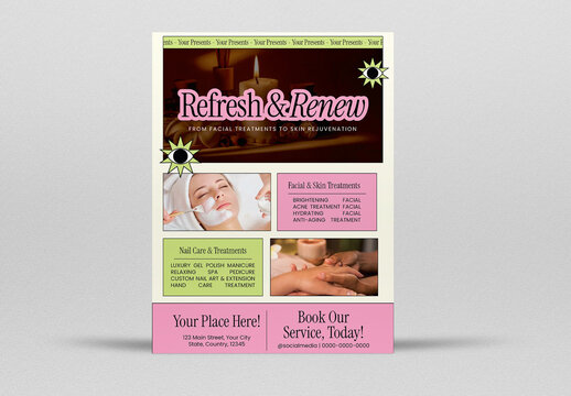 Green and Pink Flat Design Beauty Treatment Flyer
