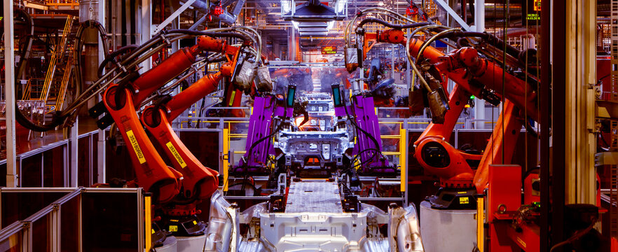 robotic arms on automated car production lines