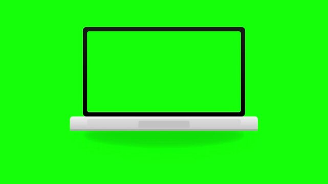Laptop computer with blank green screen on green background for chroma key  mockup template