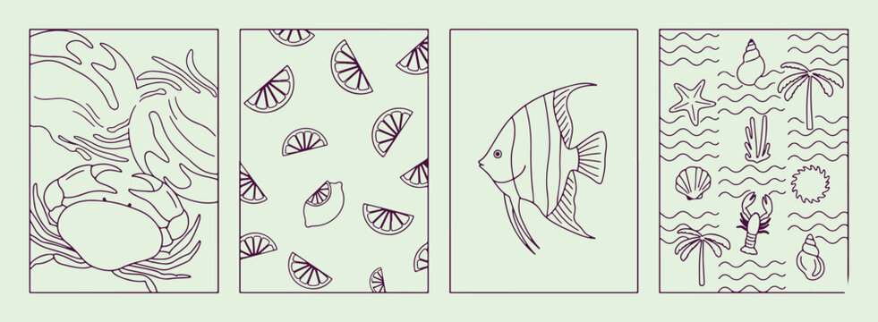 Citrus fruit slices, fresh ocean fish, culinary nature imagery, healthy food motifs, creative line art illustration, minimal vector graphic, clean style
citrus, fruit, slices, fresh, ocean, fish, culi