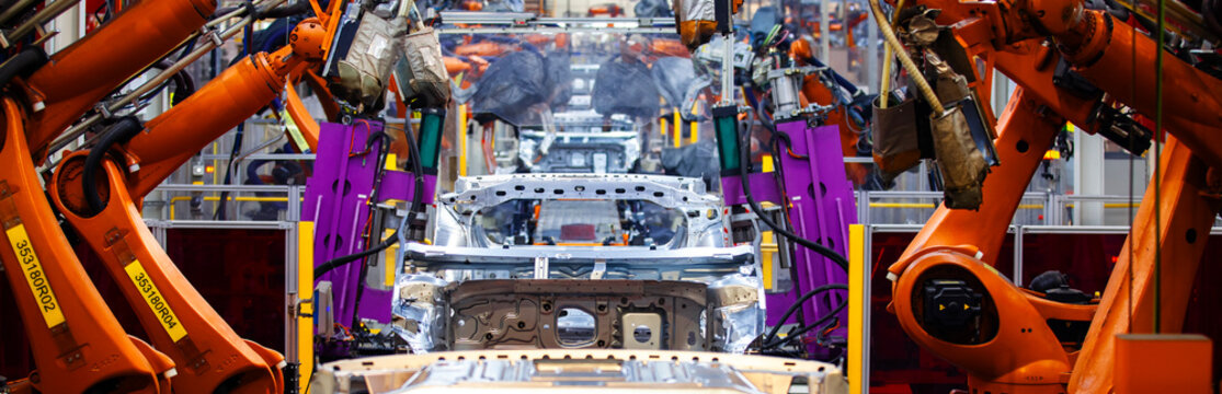 robotic arms on automated car production lines