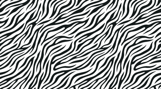 Seamless Black and White Zebra Stripe Pattern Vector Illustration with Abstract Animal Fur Print Texture for Trendy Fashion Textile and Wallpaper Designs