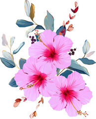 Bouquet of tropical flowers. Hibiscus, paradise flowers. exotic, tropical © Alaska_artworks