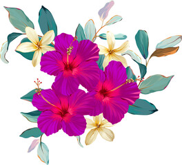 Bouquet of tropical flowers. Hibiscus, paradise flowers. exotic, tropical © Alaska_artworks