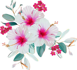 Bouquet of tropical flowers. Hibiscus, paradise flowers. exotic, tropical © Alaska_artworks