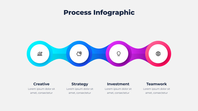 Four Step Wavy Timeline Infographic Template with Connected Circles for Business Workflow Planning.
