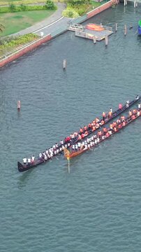 Vertical Aerial View of Snake Boat Race in Kochi Kerala India