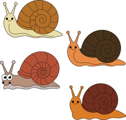 Cute cartoon snail collection set with different colorful characters, isolated vector illustration on white background © Arishfa