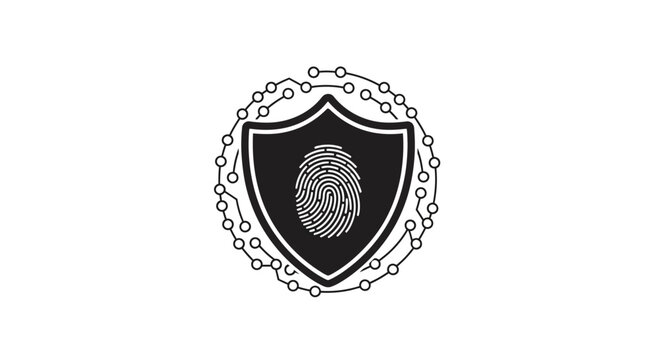 Fingerprint on black shield logo.