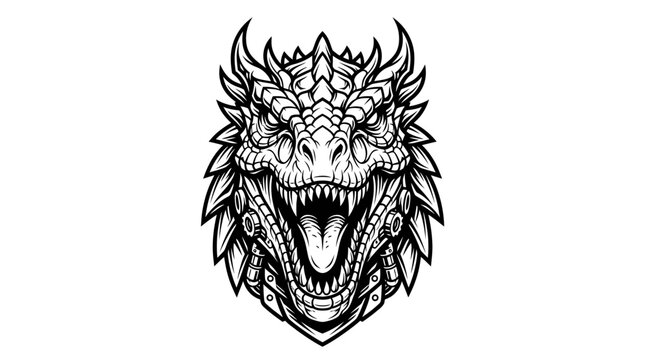 Detailed Dragon Head Vector Illustration with Open Mouth and Sharp Teeth.