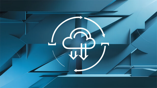 Modern cloud computing data transfer and synchronization illustration with arrows