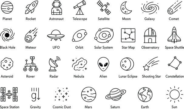Space and Astronomy Icons Collection planet rocket