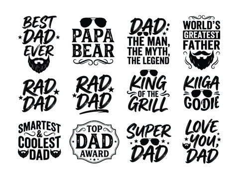 Funny Dad Themed Badges With Cool Designs And Catchy Text Phrases