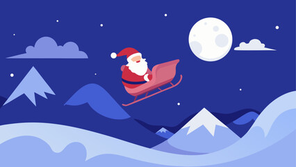 Santa claus flying in sleigh under full moon © Devili
