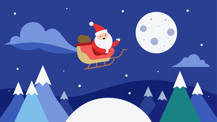 Santa claus in sleigh flying under full moon © Devili