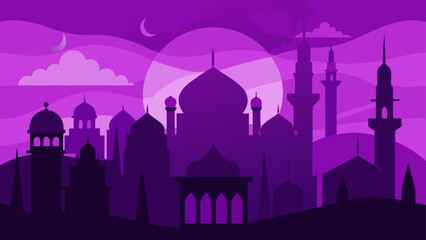 Purple mosque cityscape silhouette at sunset © Devili
