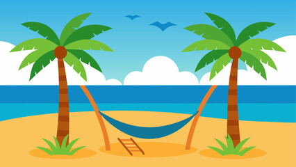 Fototapeta premium Hammock between two palm trees on a sunny beach