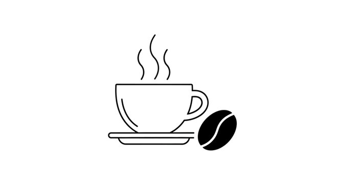 Steaming hot coffee cup with bean.