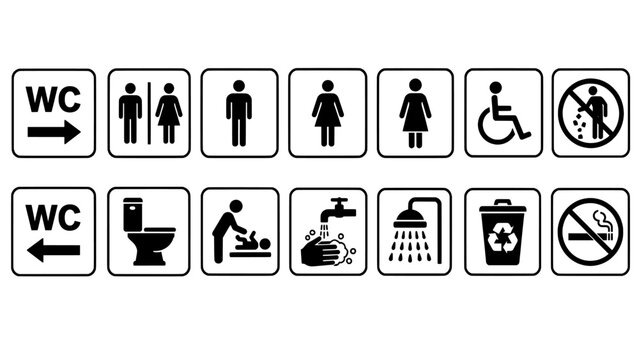 Signage icons set with public facility and hygiene facility restroom