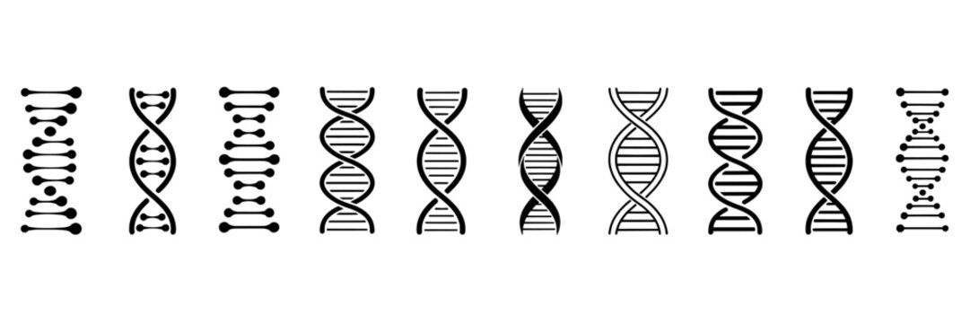 Dna strand icons collection showing various genetic structures