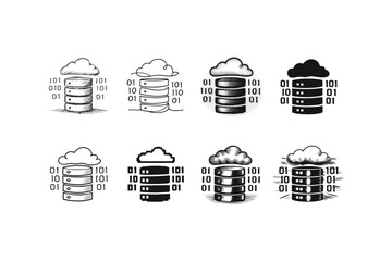 Fototapeta premium Collection of cloud database icons with binary code representations