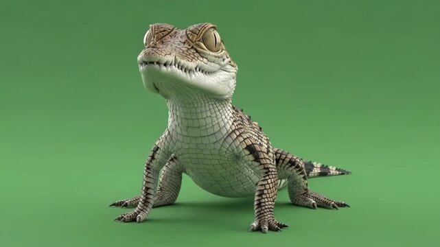 Crocodile lizard with open mouth on green background