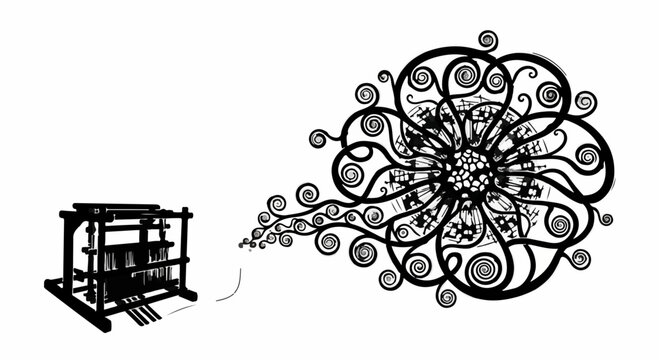 Abstract floral pattern emerging from a weaving loom, symbolizing creativity and design