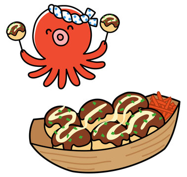 たこ焼き　かわいいタコのキャラクター