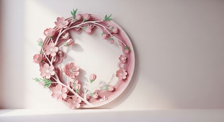 Fototapeta premium Delicate Pink Cherry Blossom Wreath with Soft Lighting.