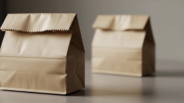 Two brown paper lunch bags with scalloped edges on a flat surface