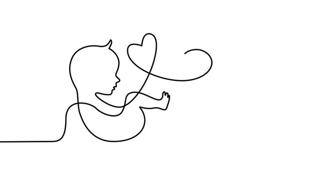 One Line Illustration of the Word &ldquo;Mother&rdquo; with Heart and Fetus Concept