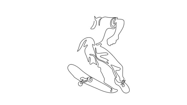 One Line Illustration of a Young Man Riding a Cruiser Skateboard