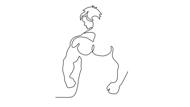 One Line Illustration of a Muscular Man Bodybuilding