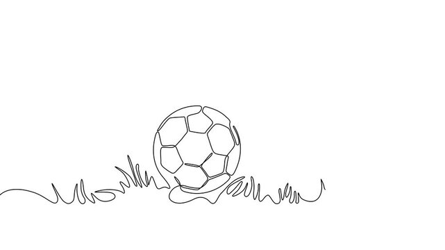 One Line Illustration &ndash; Soccer Ball on Grass Near Goal