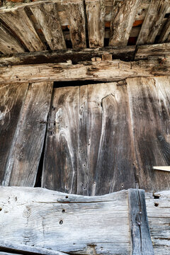 Wooden door of Traditional agricultural building called Horreo in Asturias, Spain