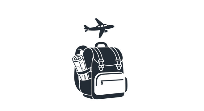 Travel backpack with airplane flying.