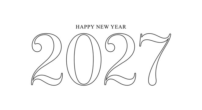 Ultra Thin Line 2027 Happy New Year typography design. Minimal monoline number lettering with elegant modern branding style. Clean vector illustration isolated on white background