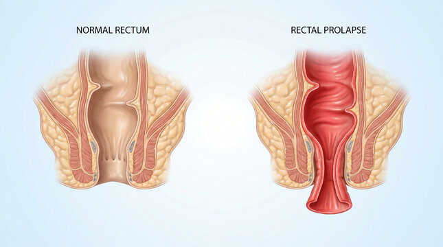 Normal Rectum vs Rectal Prolapse Anatomy Medical Diagram
