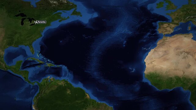 Animated Flight Map Route from Toronto Canada to Casablanca Morocco