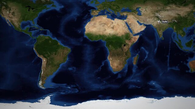 Animated Flight Route Map from Delhi India to Panama City Panama