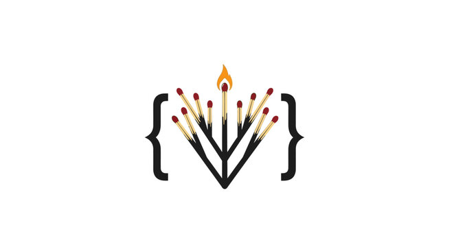 Menorah with flame and brackets symbol.