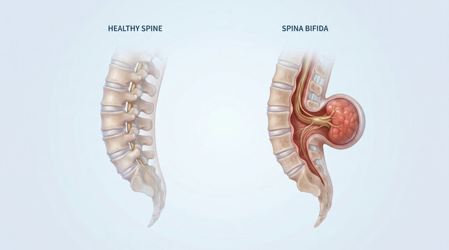 Spina Bifida Nerve Sac Defect vs Healthy Spine