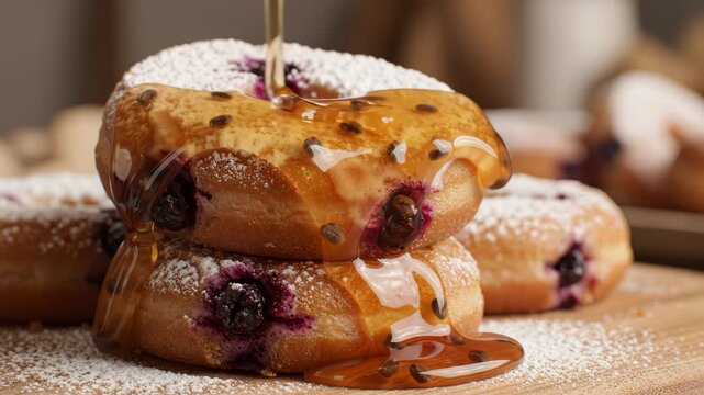 Donuts with berries and syrup highlighting premium dining and culinary arts