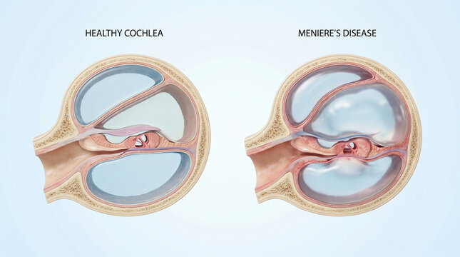 Meniere's Disease Hydrops in Inner Ear Cochlea Cross Section