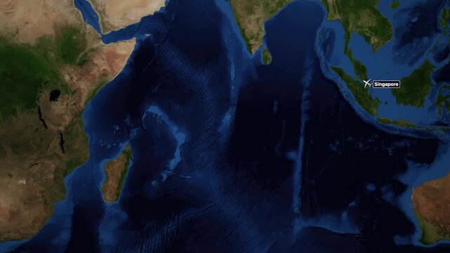 Animated Flight Route Map from Singapore to Addis Ababa Over Indian Ocean